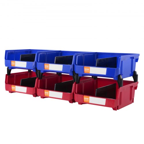 VEVOR Bac à Bec Plastique 6 Boites Rangement Empilables Atelier 276x279x128 mm Bleu/Rouge Combinaiso