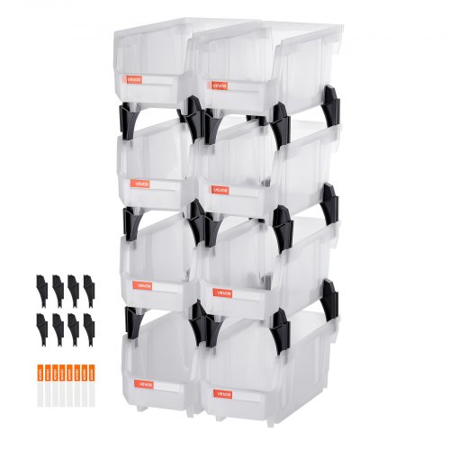 

VEVOR Bac à Bec Empilable Lot de 8 Bacs de Rangement Plastique, 27,6 x 14 x 13 cm, Boites de Rangement pour Placard, Garage, Petites Pièces, Fournitures de Bureau et Autres Accessoires, Transparent