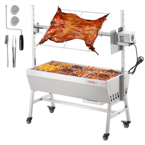 

VEVOR Barbecue à Charbon Charge 61 kg, Rôtissoire avec Tournebroche Électrique 94,4 cm Moteur 42 W, Grill Rotatif Électrique en Acier Inoxydable, avec Roues Verrouillables pour Agneau Cochon Poulet