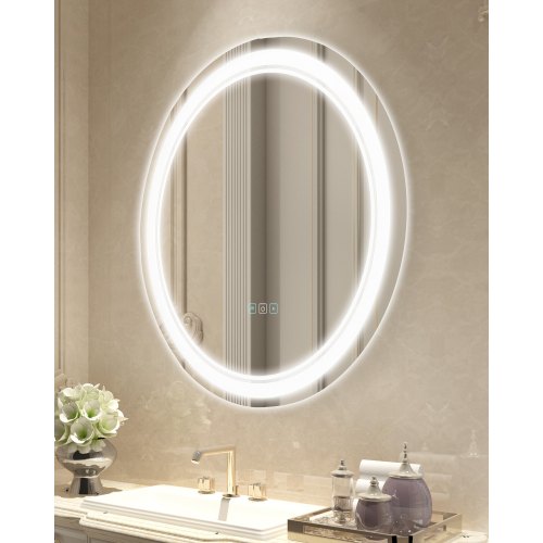 

VEVOR Miroir mural de salle de bain LED antibuée variable 3 couleurs rond 60 cm