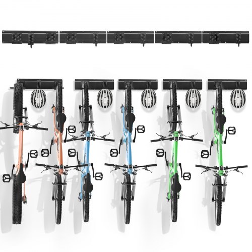 

VEVOR Support de rangement pour vélo, 2159 mm, 6 portes-vélo et 5 crochets pour casques, organisateur de maison et de garage, charge 136 kg, support mural réglable pour différentes tailles de vélo
