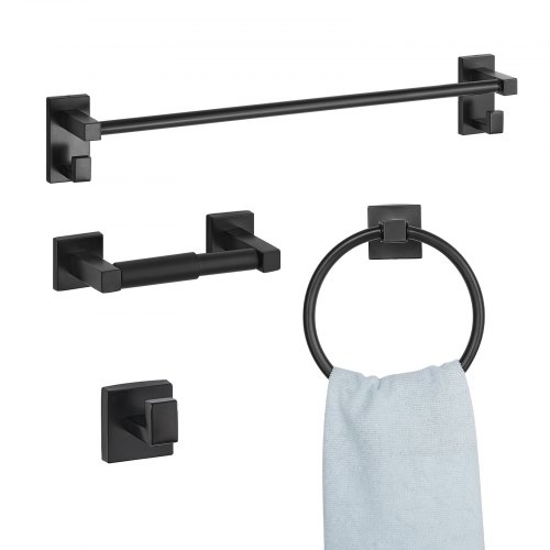 

VEVOR Accessoires de Salle de Bain 4PCs, Porte Serviettes Mural en Inox 59,5 cm avec Anneau Porte-serviette, Crochet pour Peignoir et Porte-papier Toilette, Kit de Quincaillerie de Bain, Noir Mat