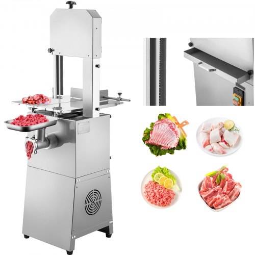 VEVOR Scie à Ruban de Coupe Viande 1100 W Machine de Découpe d'Os 318 Tr/Min Scie à Os avec Hachoir