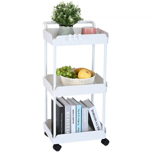 

VEVOR Desserte à Roulettes à 3 Niveaux Chariot de Rangement Multifonctionnel 370x355x761 mm Roues Verrouillables avec Poignée Chariot Mobile Paniers PP pour Buanderie, Bureau, Salon, Cuisine, Blanc