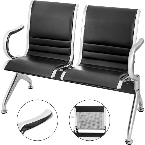 Banc Salle D'attente 2 Sièges En Cuir Pu Réception Confortable Pour Invités