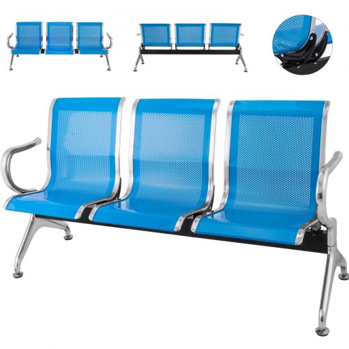 Banc Salle D'attente 3 Sièges Métal Réception Ergonomique Pour Invités