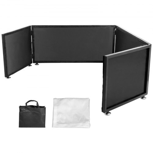 Dj Façade En Lycra Noir écran Dj Dépliable 40x270 Cm Facile à Installer Support