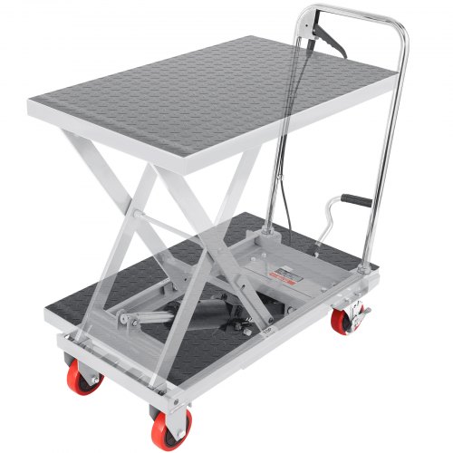 

VEVOR Chariot à Table Élévatrice Hydraulique Charge 230 kg Chariot Élévateur Manuel à Ciseaux Simples Hauteur de Levage 720 mm 4 Roues Coussin Antidérapant pour Manutention Transport Matériaux, Gris