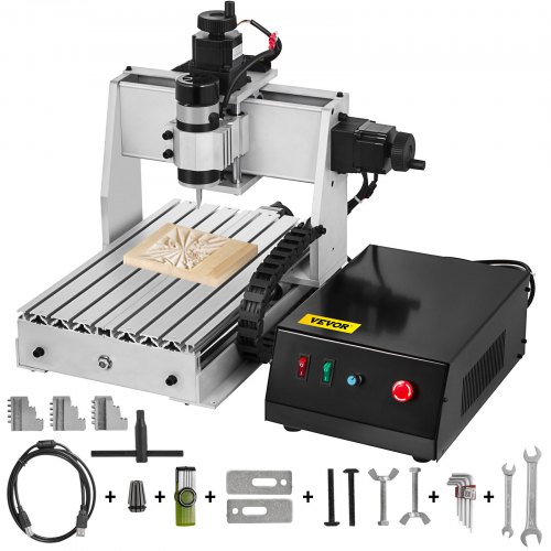 VEVOR Machine à Graver CNC 3020 à 3 Axes 200x300x55mm Kit Machine de Gravure Pro 300W Fraisage CNC Routeur Fraiseuse avec Logiciel MACH3 USB pour Plastique, Bois, Acrylique, PVC, Circuits Imprimés