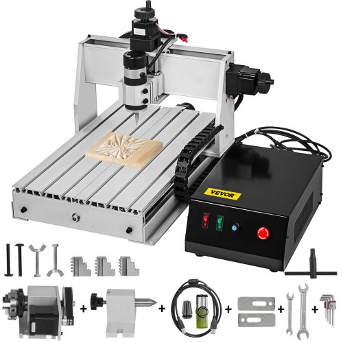 VEVOR Machine à Graver CNC 3040 à 4 Axes 300x400x55mm Kit Machine de Gravure Pro 300W Fraisage CNC Routeur Fraiseuse avec Logiciel MACH3 USB pour Plastique, Bois, Acrylique, PVC, Circuits Imprimés