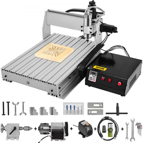 VEVOR Machine à Graver CNC 6040 à 4 Axes 40(X)x60(Y)x7,5(Z) cm, Kit Graveur Routeur 800 W Moteur Fraisage Fraiseuse avec Logiciel Mach 3 pour Graver Plastiques Aluminium Souple Bois Acrylique PVC PCB