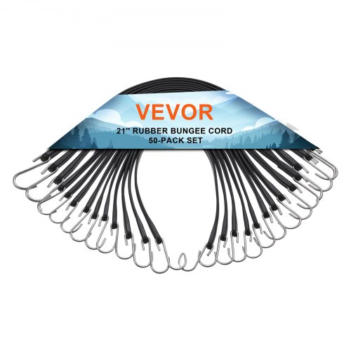 

VEVOR Tendeur Élastique, Lot de 50, Sangles Élastiques Plates Robustes 20x530 mm avec Crochets S en Acier, Bonne Résistance, pour Maison, Auvent, Cargaison, Camping, Bâches, Camions, Tentes, Noir
