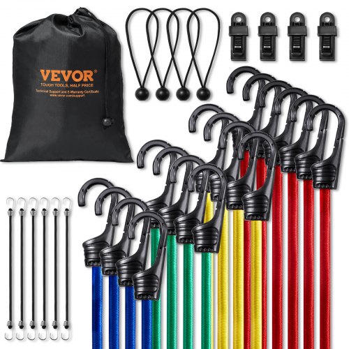 

VEVOR Lot de 32 Tendeur Élastique Corde Robuste Extensible avec Crochet en Acier