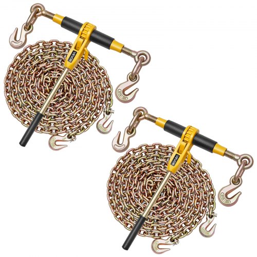 

VEVOR Tendeur à Cliquet avec Chaîne d'Arrimage G80 8 mm x 4,3 m, Lot de 2, Charge de Tendeur 3629 kg, Attaches de Chaîne de Transport, pour Sécuriser les Charges, Transport, Remorque Camion à Plateau