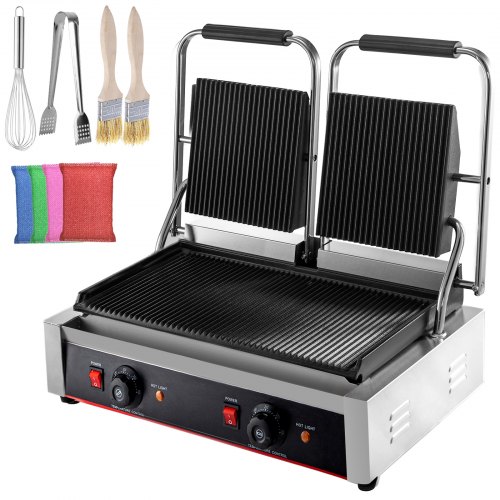 Plancha Électrique 3,6 kW Panini Maker Press Rainuré Contact Grill Sandwich