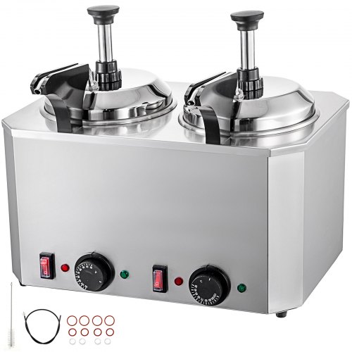 VEVOR Chauffe-Chocolat Électrique Fudge Chaud Nacho Fromage Distributeur de Chocolat Siphon de Cuisine Pot de Réchauffeur de Chocolat avec Pompe (2 Pompes)