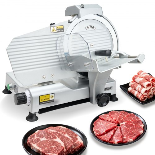 

VEVOR Trancheuse Électrique 320 W, Coupe Viande avec Lame Tranchante de 250 mm, Vitesse de Coupe 450 tr/min, Épaisseur Réglable 0-10 mm, pour Viande Congelée, Jambon, Baguette et Steaks, Cuisine