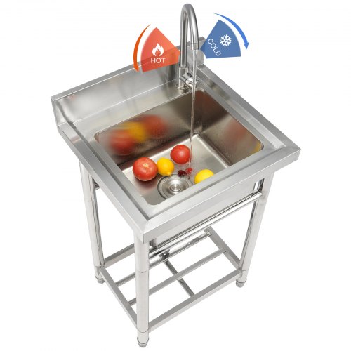 

VEVOR Évier Cuisine Utilitaire Commercial en Acier Inoxydable, Petit Évier Autoportant à Cuve Simple avec Robinet, pour Garage, Restaurant, Blanchisserie, Cuisine, Salle de Bain 55 x 50 x 95 cm