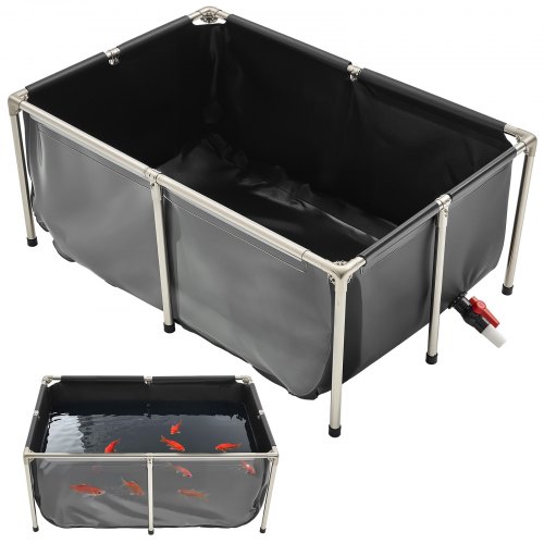 

VEVOR Bassin à Poissons Hors Sol, Capacité 480 L, Étang à Poissons en Toile PVC, avec Panneau Transparent, Cadre en Acier Inoxydable, Vanne de Vidange, pour Élevage Poissons Rouges, Carpes, Koïs, Noir