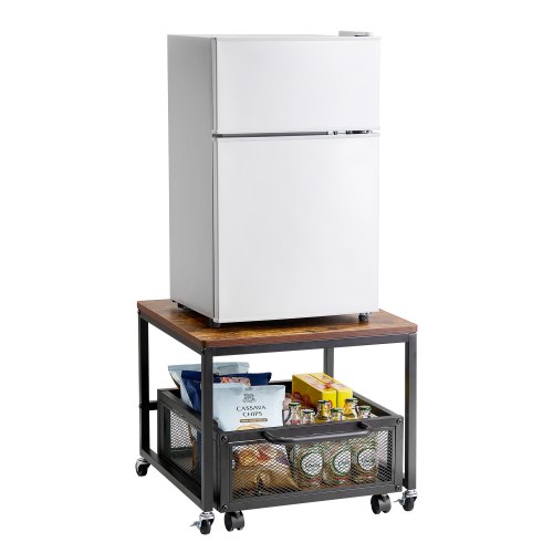 

VEVOR Support de mini-réfrigérateur avec rangement, table de mini-réfrigérateur, avec chariot de rangement mobile et roues pivotantes, organisateur de frigo pour dortoir, maison, bureau, marron clair