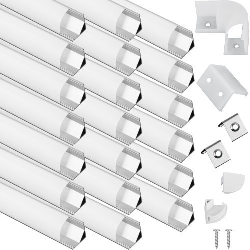 Vevor 20pcs Profilé Led Aluminium 1m Angulaire Rubans Led Couvercles Pc Diffus
