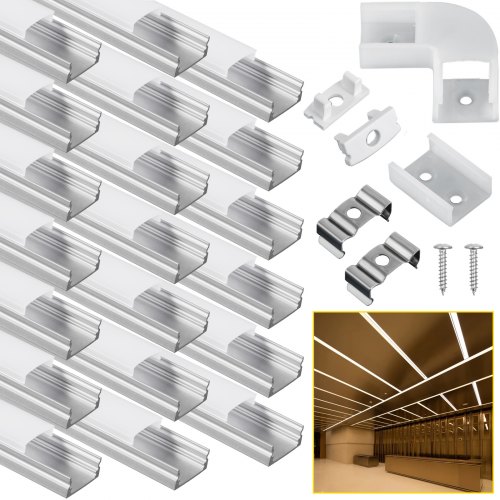Vevor 20pcs Profilé Aluminium 1m En U Pour Ruban Led Bandes Couvercles Pc Diffus