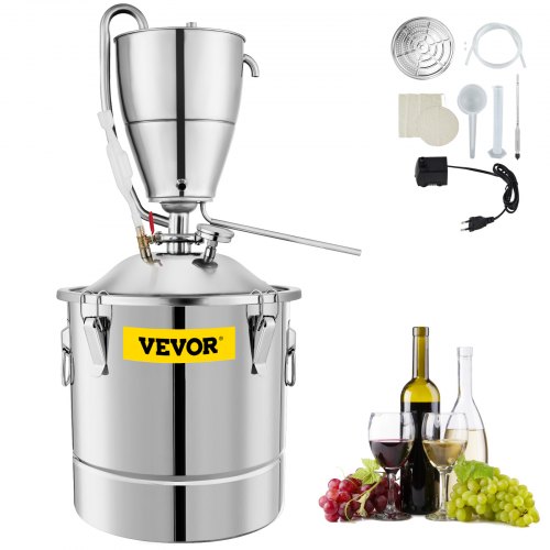 VEVOR Distillateur Alambic Chaudière à Spiritueux Acier Inoxydable 30L Ф35x35cm