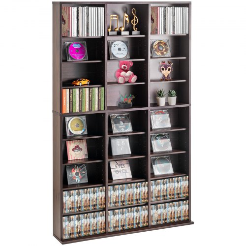 

VEVOR Armoire de rangement CD/DVD, réglable avec 27 compartiments, étagère à DVD à 9 couches pour 756 CD, protège et organise les collections de musique, de jeux vidéo ou de souvenirs, marron foncé