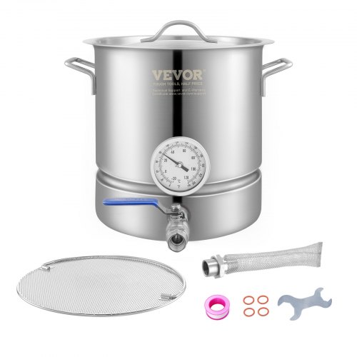 

VEVOR Cuve de Brassage 19 L en Acier Inoxydable Cuve Fermentation Bière Fond de Pot à Trois Couches Kit de Brassage avec Thermomètre Vanne à Bille Couvercle Poignée Double Filtration Brasseur Maison