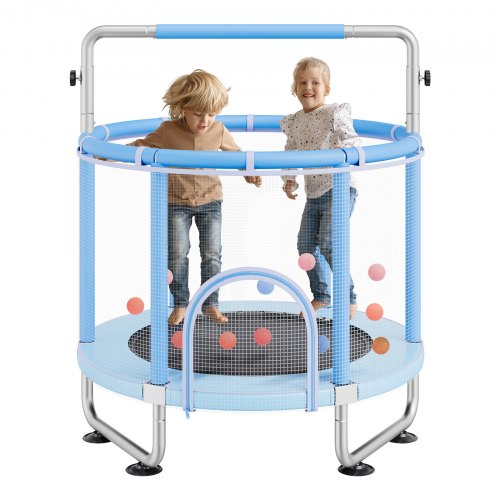 

VEVOR Mini trampoline pour enfant, 1470 mm, fitness rebounder récréatif pour tout-petits avec filet de sécurité et panier de basket, cadeaux d'anniversaire, jouets de Noël pour enfants de 3+ ans, bleu