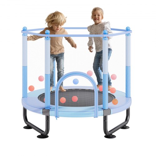 

VEVOR Mini trampoline pour enfant, 1545 mm, fitness rebounder récréatif pour tout-petits avec filet de sécurité et panier de basket, cadeaux d'anniversaire, jouets de Noël pour enfants de 3+ ans, bleu