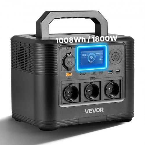 

VEVOR Station Électrique Portable 1800 W Générateur Solaire Portable 1008 Wh Batterie Secours LiFePO4 pour Urgence Domestique, Camping, Voyage Camping-car, 8 Ports Sortie, Panneau Solaire Non Inclus