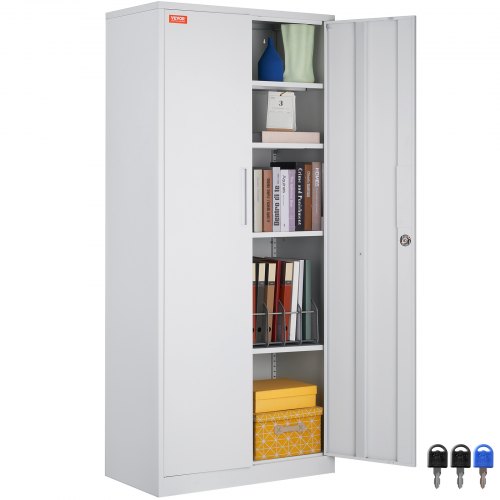 

VEVOR Armoire de rangement en métal avec 3 clés, étagères réglables et porte magnétique, blanc