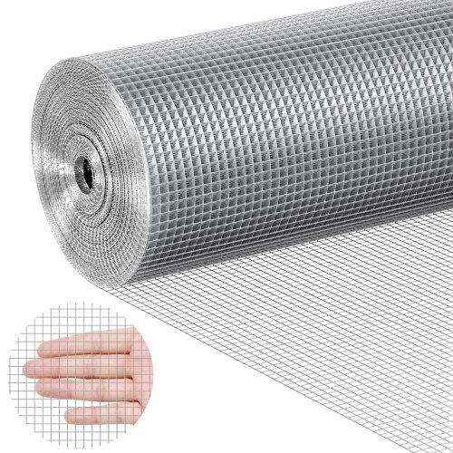 

VEVOR Grillage métallique soudé 1220mm x 15,24m rouleau treillis métallique galvanisé à chaud maillage 6,35 x 6,35 mm clôture en fil de poule calibre 23 pour cages à lapins, jardin, petits rongeurs