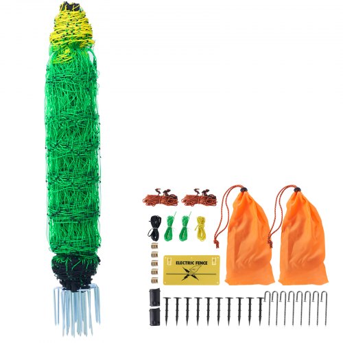 

VEVOR Kit filet de clôture électrique 0,88x49,98 m clôture filet PE avec poteaux piquets à double pointe, maille portable utilitaire pour chèvres, moutons, agneaux, cerfs, porcs, chiens, cours, fermes