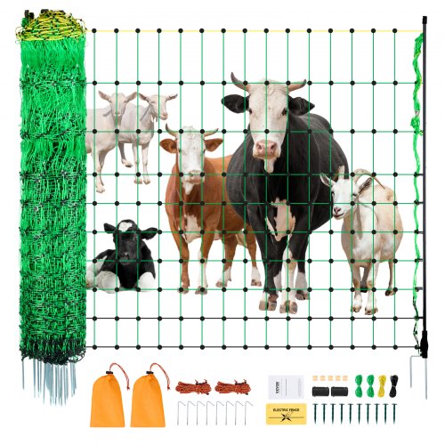 

VEVOR Kit filet de clôture électrique 0,88x49,98 m clôture filet PE avec poteaux piquets à double pointe, maille portable utilitaire pour chèvres, moutons, agneaux, cerfs, porcs, chiens, cours, fermes