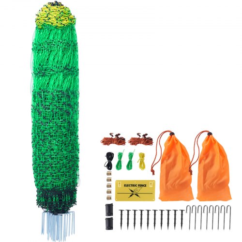 

VEVOR Kit filet de clôture électrique 1,27x49,98 m clôture filet PE avec poteaux piquets à double pointe, maille portable utilitaire pour chèvres, moutons, agneaux, cerfs, porcs, chiens, cours, fermes