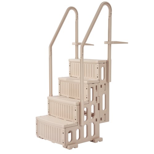 

VEVOR Escalier de Piscine en Plastique avec 2 Rampes, 4 Marches Antidérapantes, Capacité de Charge 181,4 kg, pour Piscines Creusées Hors Sol 122-137 cm, Terrasse, Maison, Intérieur, Extérieur, Taupe