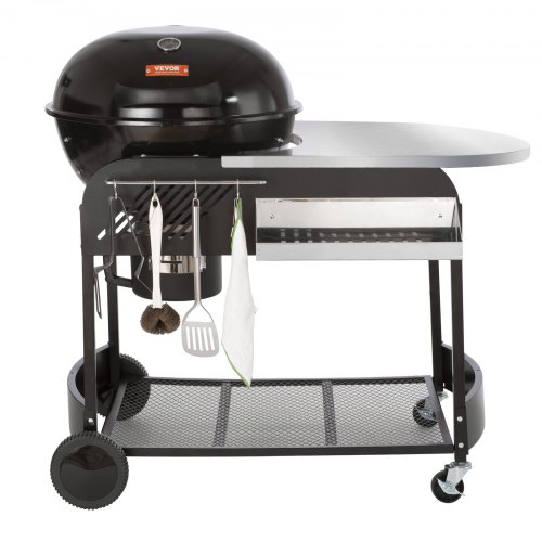 VEVOR Barbecue à Charbon sur Chariot Diamètre 54 cm Barbecue Rond Mobile avec Couvercle et Crochet G