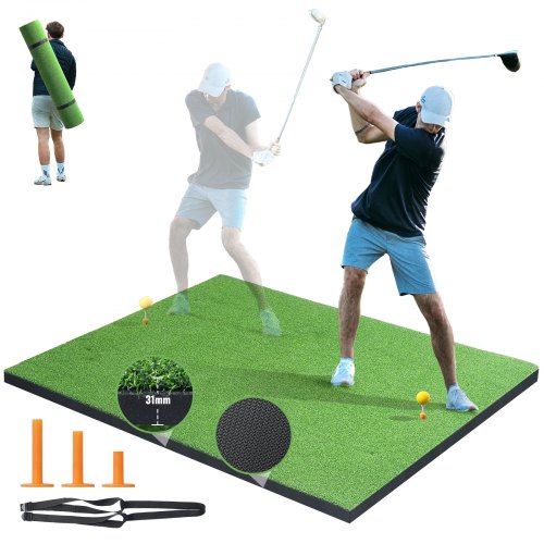 

VEVOR Tapis de Frappe de Golf 152x152 cm, Gazon Synthétique Portable en PP, Tapis d'Entraînement au Golf Épais avec 3 Tees en Caoutchouc, pour Pratique de Golf, Arrière-Cour, Intérieur et Extérieur