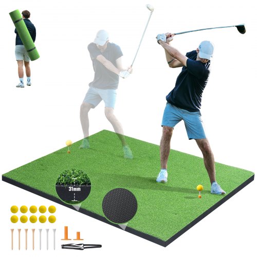 

VEVOR Tapis de Frappe de Golf 152x122 cm, Gazon Synthétique en PP EVA et PP, Tapis d'Entraînement au Golf Épais avec 10 Balles et 9 Tees, pour Pratique de Golf, Arrière-Cour, Intérieur et Extérieur