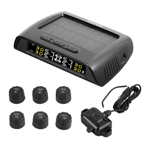 

VEVOR TPMS avec 6 Capteurs, Système de Surveillance de la Pression des Pneus 0,5-8 bars, Système d'Alarme de Voiture sans Fil Universel, Affichage en Temps Réel, 5 Modes d'Alarme, avec Charge Solaire