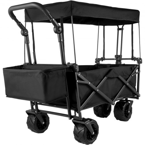 VEVOR Chariot Pliable avec Toit Jardin Plage avec Panier Rangement 2 Sacs Filet