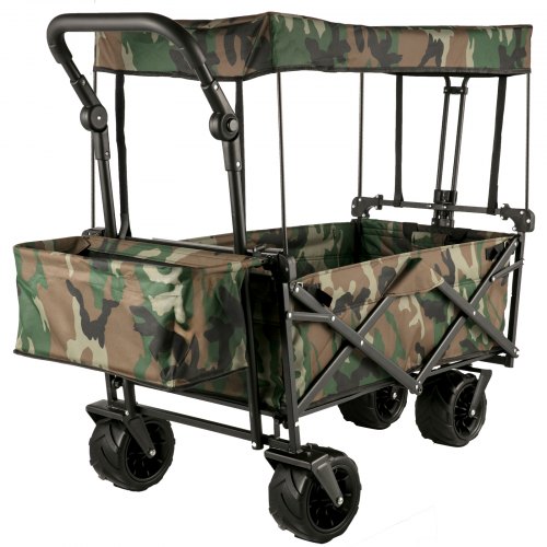 VEVOR Chariot Pliable avec Toit Camouflage Chariot Jardin 4 roulettes Remorque Transport Polyester O