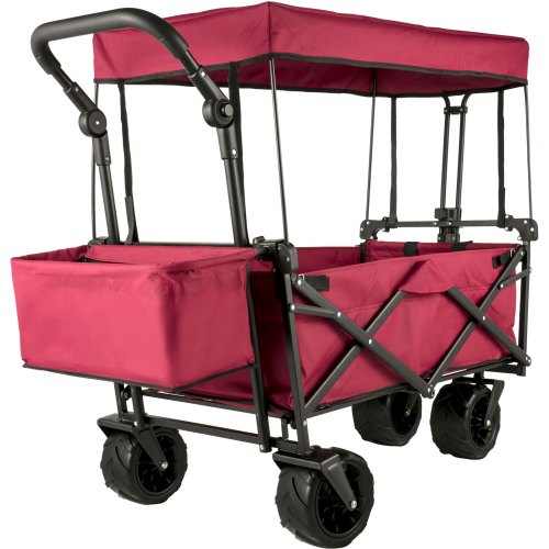 VEVOR Chariot Pliable avec Toit Rouge, Chariot de Jardin Pliable avec 4 roulettes, Remorque de Trans