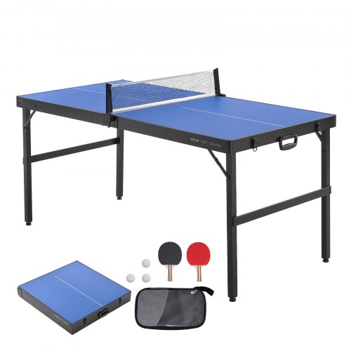 

VEVOR Table de ping-pong pour le jeu de tennis de table de taille moyenne, tables de tennis de table pliable portable d'intérieur en MDF, avec filet, 2 raquettes, 3 balles, sac de transport, poignée