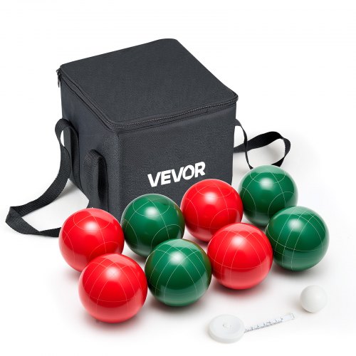 

VEVOR Kit de Bocce 8 Boules en Résine 107 mm et Pallino, Jeu de Boules 2 Couleurs Rouge et Vert, Jeu de Pétanque avec Sac de Transport et Corde de Mesure, pour 2-8 Joueurs, pour Plage Pelouse