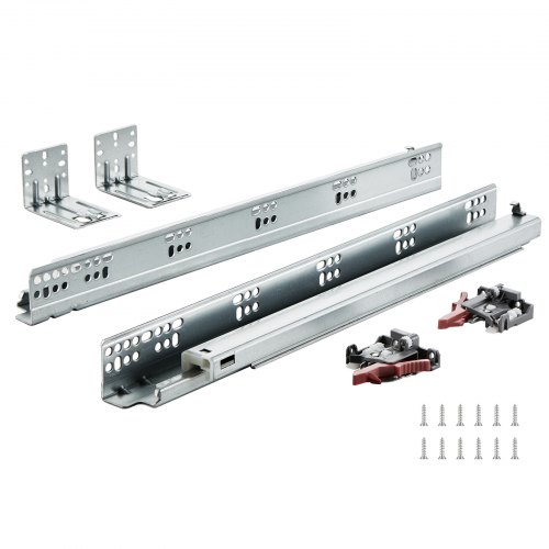 

VEVOR Glissières de Tiroir, 6 Paires Coulisses Tiroir à Billes 457 mm Silencieuses Fermeture Douce 45,4 kg Montage Latéral Inférieur Rail Guidage Acier à Verrou Extension Complète pour Armoire Cuisine