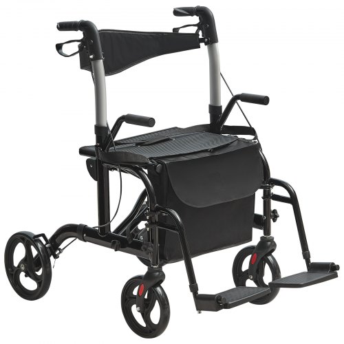 

VEVOR Déambulateur fauteuil roulant 2 en 1 pour personnes âgées, rollator en aluminium léger avec poignée réglable, fauteuil roulant pliable avec repose-pieds, roues tout terrain, capacité de 136 kg