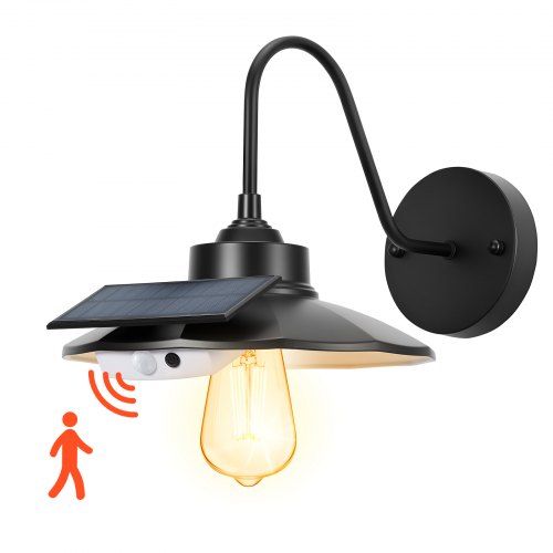 

VEVOR Lampe Solaire Extérieur Grange, 3 Modes d'Éclairage, Applique Extérieur à Col de Cygne, avec Détecteur de Mouvement, Compatible avec Ampoule E26, pour Terrasses, Porches, Entrées, Garages, Noir